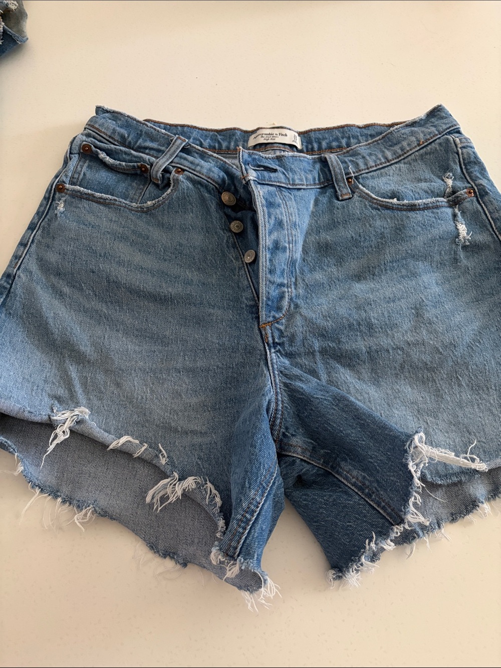 Abercrombie & Fitch “The Dad Short” Distressed High-Rise Women’s Shorts - Blue